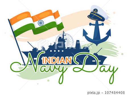 Indian Navy Day Vector Illustration on December 4 with Fighter Ships for People Military Army Saluting Appreciating Soldiers in Background Design 107484408
