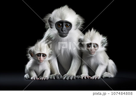 Image of family group of leaf monkey on black background. Wildlife Animals. Illustration, Generative AI. 107484808