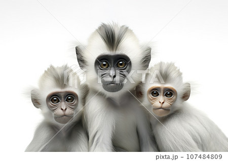 Image of family group of leaf monkey on white background. Wildlife Animals. Illustration, Generative AI. 107484809