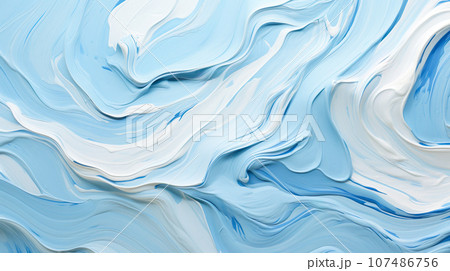 青と白の波の抽象油彩画