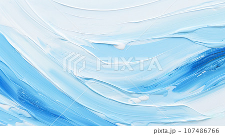 青と白の波の抽象油彩画