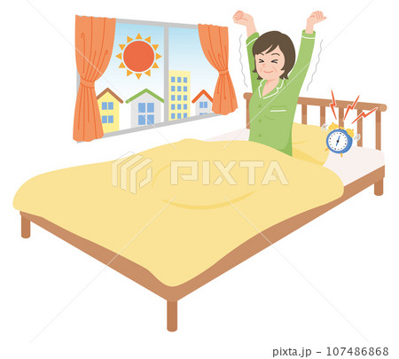 起きる　スッキリ　中年女性 107486868