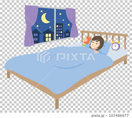 寝ながらスマホ　中年女性 107486877