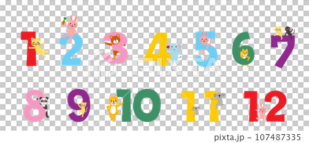 Set of numbers 1-12 and animals Set of numbers 1-12 and animals 107487335