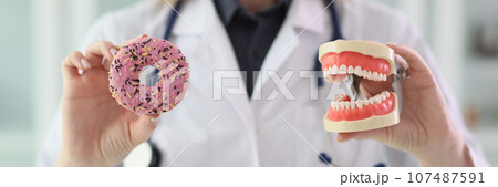 Dentist explains impact of sweets on teeth health in clinic 107487591