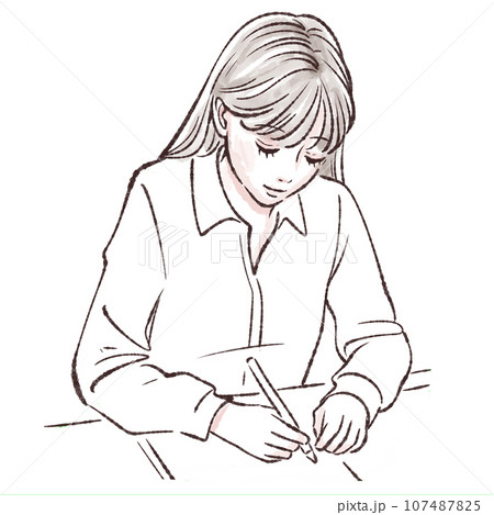 書く女性のイラスト素材 107487825