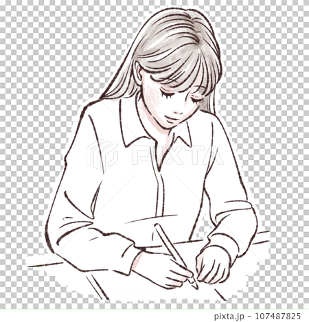 書く女性のイラスト素材 107487825