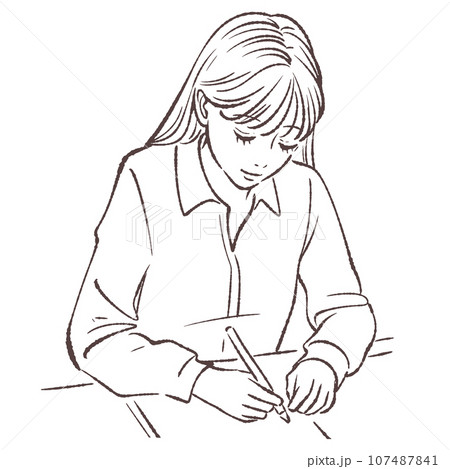 書く女性のイラスト素材 107487841