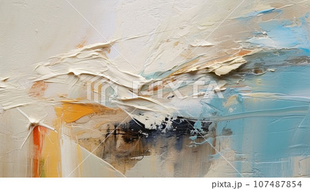 abstract oil painting with light pastel colors, oil on canvas  white, marine blue and amber orange, wallpaper, background, use of palette knives, realistic hyper-detail, expressive brush strokes 107487854