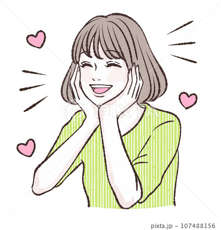 喜ぶ / 嬉しい / 楽しい / 笑顔 / 女性・女の子のイラスト素材 107488156