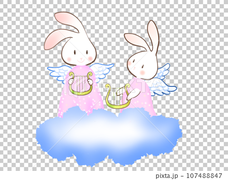 ハープをもった天使のウサギのイラスト 107488847