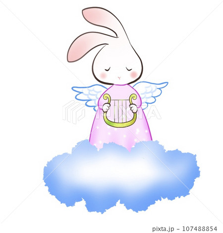 ハープをもった天使のウサギのイラスト 107488854