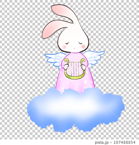 ハープをもった天使のウサギのイラスト 107488854