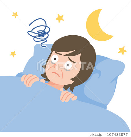 眠れない 中年女性 アップ 白バック 眠れない 中年女性 アップ 白バック 107488877