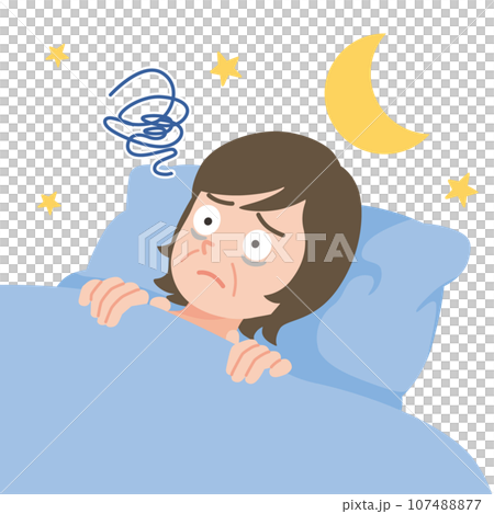 眠れない 中年女性 アップ 白バック 眠れない 中年女性 アップ 白バック 107488877