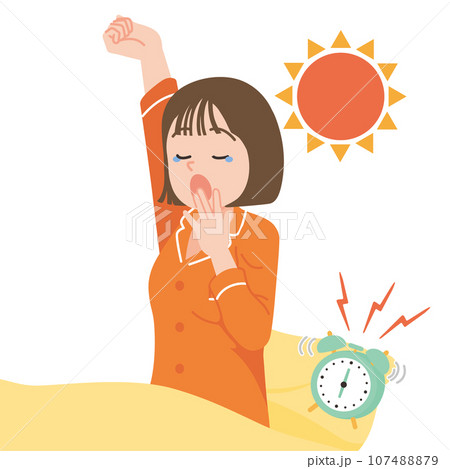 起きる あくび 若い女性 白バック アップ 起きる あくび 若い女性 白バック アップ 107488879