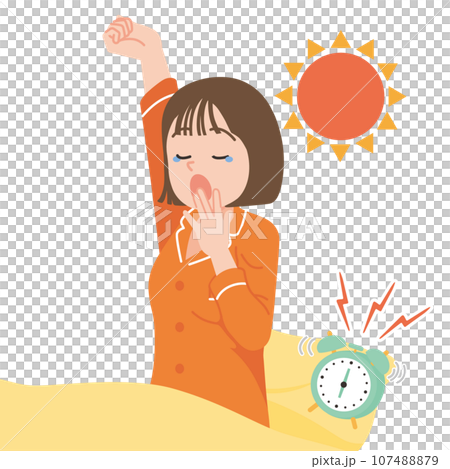 起きる あくび 若い女性 白バック アップ 起きる あくび 若い女性 白バック アップ 107488879