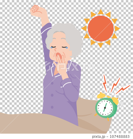 Waking up yawning elderly woman close up white background Waking up yawning elderly woman close up white background 107488883