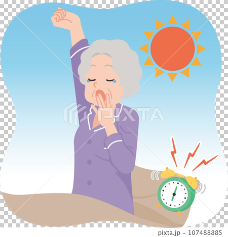 Waking up yawning elderly woman close up Waking up yawning elderly woman close up 107488885