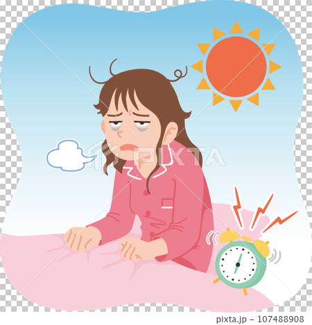 一個疲憊的年輕女子醒來，特寫 107488908