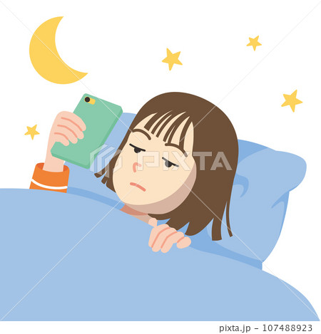 寝ながらスマホ 若い女性 白バック アップ 寝ながらスマホ 若い女性 白バック アップ 107488923