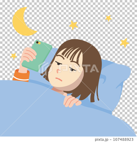 寝ながらスマホ 若い女性 白バック アップ 寝ながらスマホ 若い女性 白バック アップ 107488923