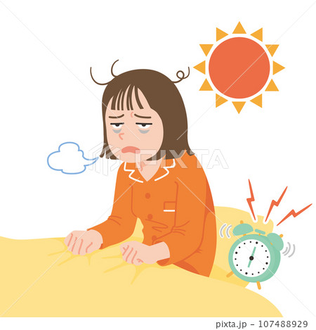 起きる　ぐったり　若い女性　白バック　アップ 107488929