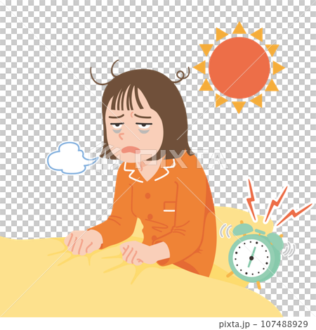 起きる　ぐったり　若い女性　白バック　アップ 107488929