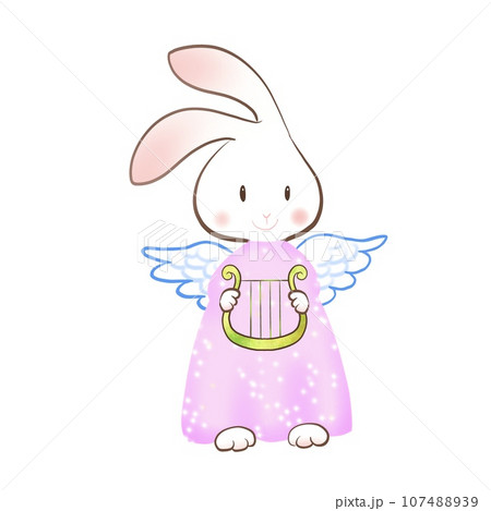 ハープをもった天使のウサギのイラスト 107488939