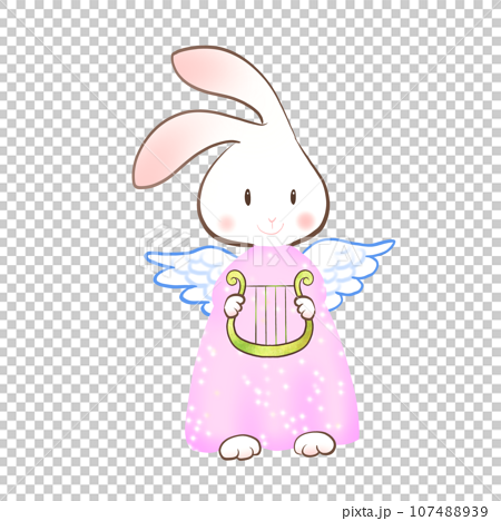 ハープをもった天使のウサギのイラスト 107488939