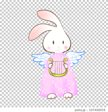 ハープをもった天使のウサギのイラスト 107488939