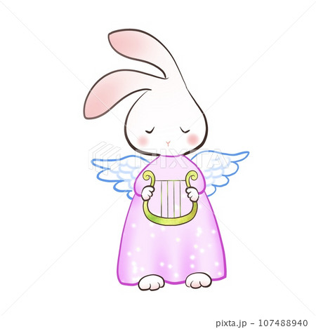 ハープをもった天使のウサギのイラスト 107488940