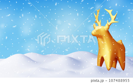 3D Christmas Deer Statue in Snowdrift 3D Christmas Deer Statue in Snowdrift 107488955
