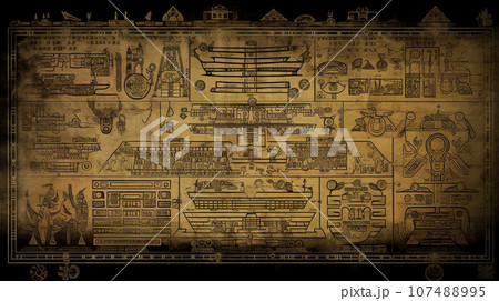 古代の壁画の背景：災害の様子を表したとされる（フェイク）