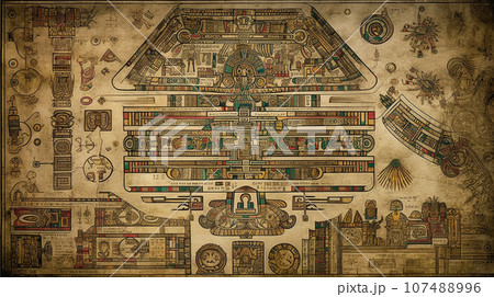 古代の壁画の背景：災害の様子を表したとされる（フェイク）
