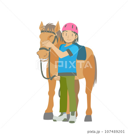 馬と交流する少女 馬と交流する少女 107489201