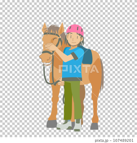 馬と交流する少女 馬と交流する少女 107489201
