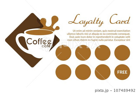 Loyalty card, coffee cafe get free mug gift vector Loyalty card, coffee cafe get free mug gift vector 107489492