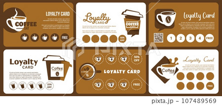 Loyalty card design set for coffee shop promo Loyalty card design set for coffee shop promo 107489569