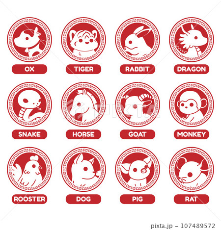 Chinese zodiac sign animal mascot collection Chinese zodiac sign animal mascot collection 107489572