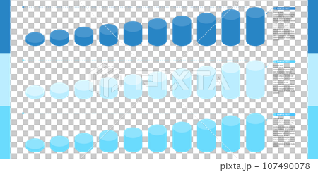 A set of cylinder charts visualizing quantities and proportions - simple infographics A set of cylinder charts visualizing quantities and proportions - simple infographics 107490078