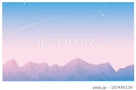 流れ星のふる星空と山の背景ベクターイラスト 107490130