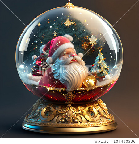 Christmas snow globe with Santa Claus and Christmas tree. Christmas decorations AI-generated  Christmas snow globe with Santa Claus and Christmas tree. Christmas decorations AI-generated  107490536