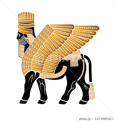 Lamassu ancient Mesopotamian human head and bull's body Lamassu ancient Mesopotamian human head and bull's body 107490561