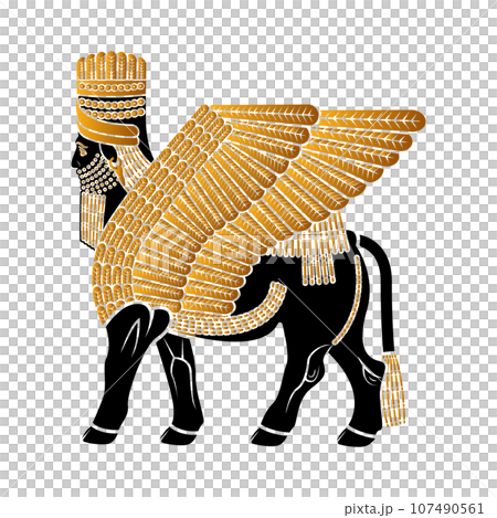 Lamassu ancient Mesopotamian human head and bull's body Lamassu ancient Mesopotamian human head and bull's body 107490561