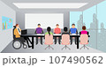 Person who uses a wheelchair leading a meeting in a Conference room vector design 107490562