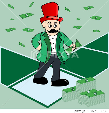 Vector illustration of happy business man cartton character standing cash falling on background Vector illustration of happy business man cartton character standing cash falling on background 107490565