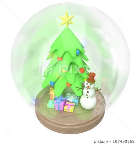 The Snowman and Christmas tree in glass ball for holiday concept 3d rendering The Snowman and Christmas tree in glass ball for holiday concept 3d rendering 107490869