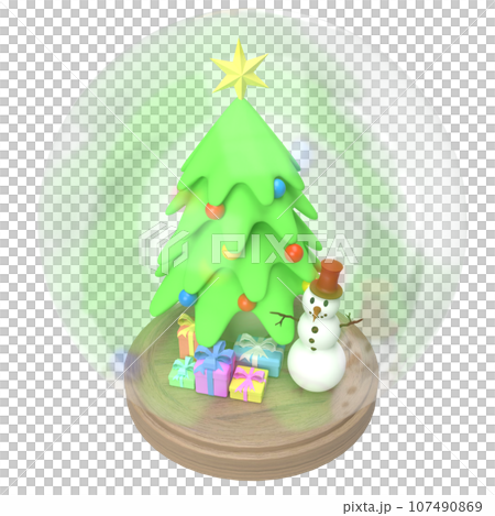 The Snowman and Christmas tree in glass ball for holiday concept 3d rendering The Snowman and Christmas tree in glass ball for holiday concept 3d rendering 107490869