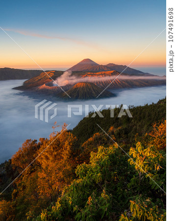 Bromo active volcano at sunrise,Tengger Semeru national park, Indonesia Bromo active volcano at sunrise,Tengger Semeru national park, Indonesia 107491698
